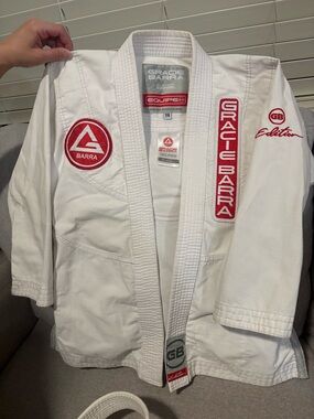 Gracie Barra White Jiu Jitsu Gi Jacket with Red Patches